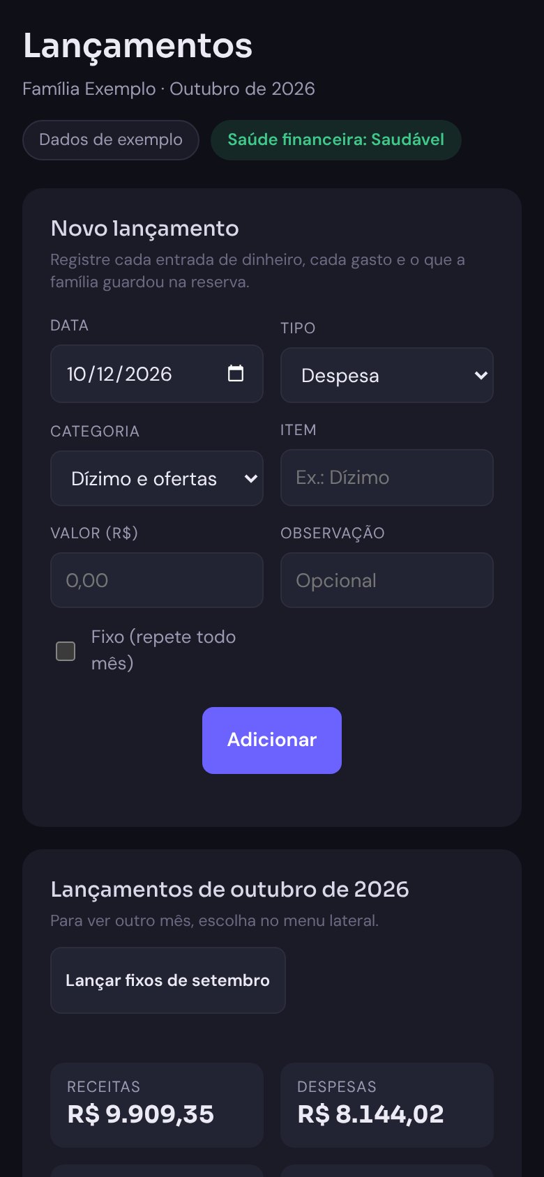 Formulário de novo lançamento